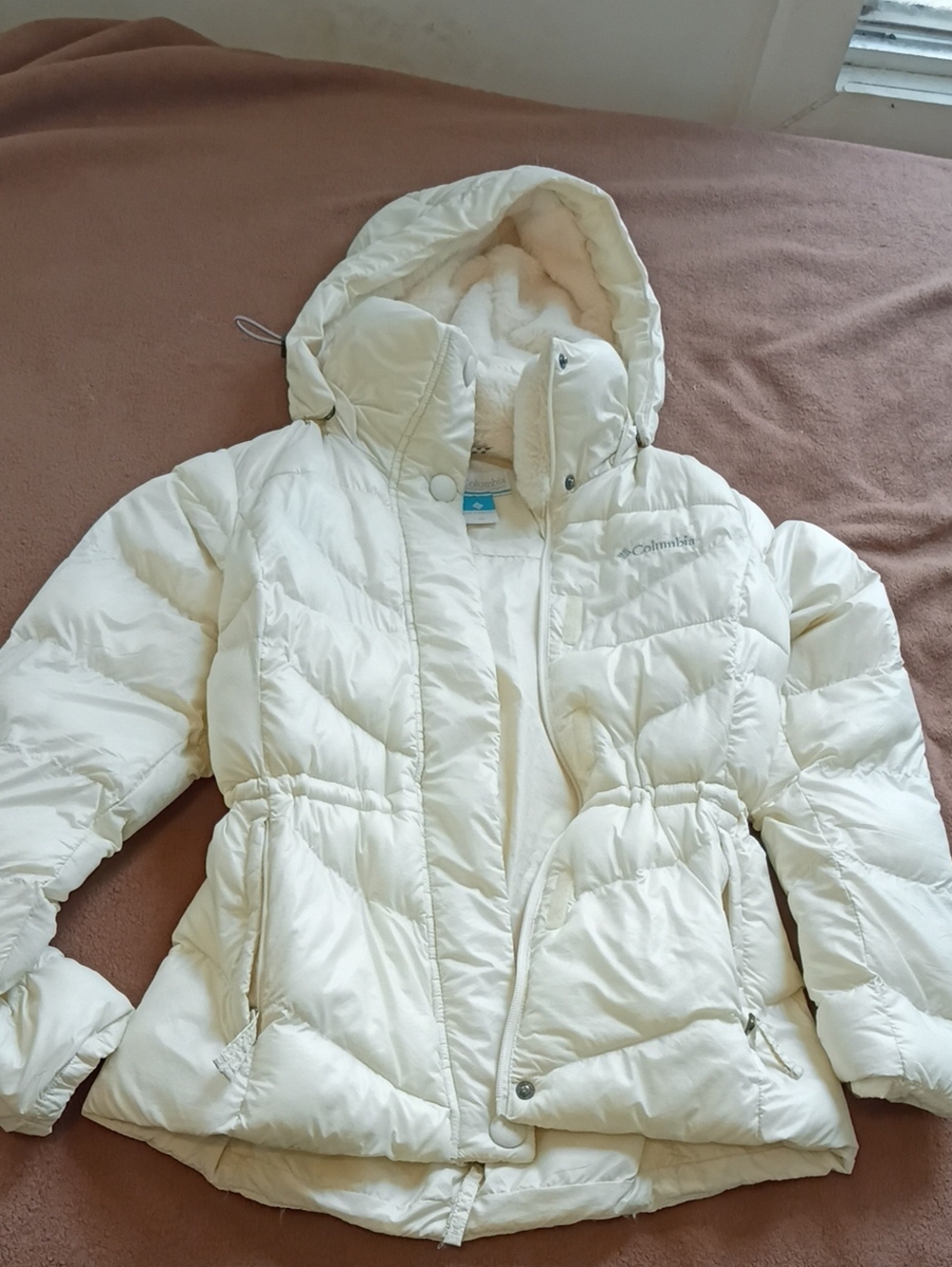 Columbia Cream Hooded Puffer Jacket